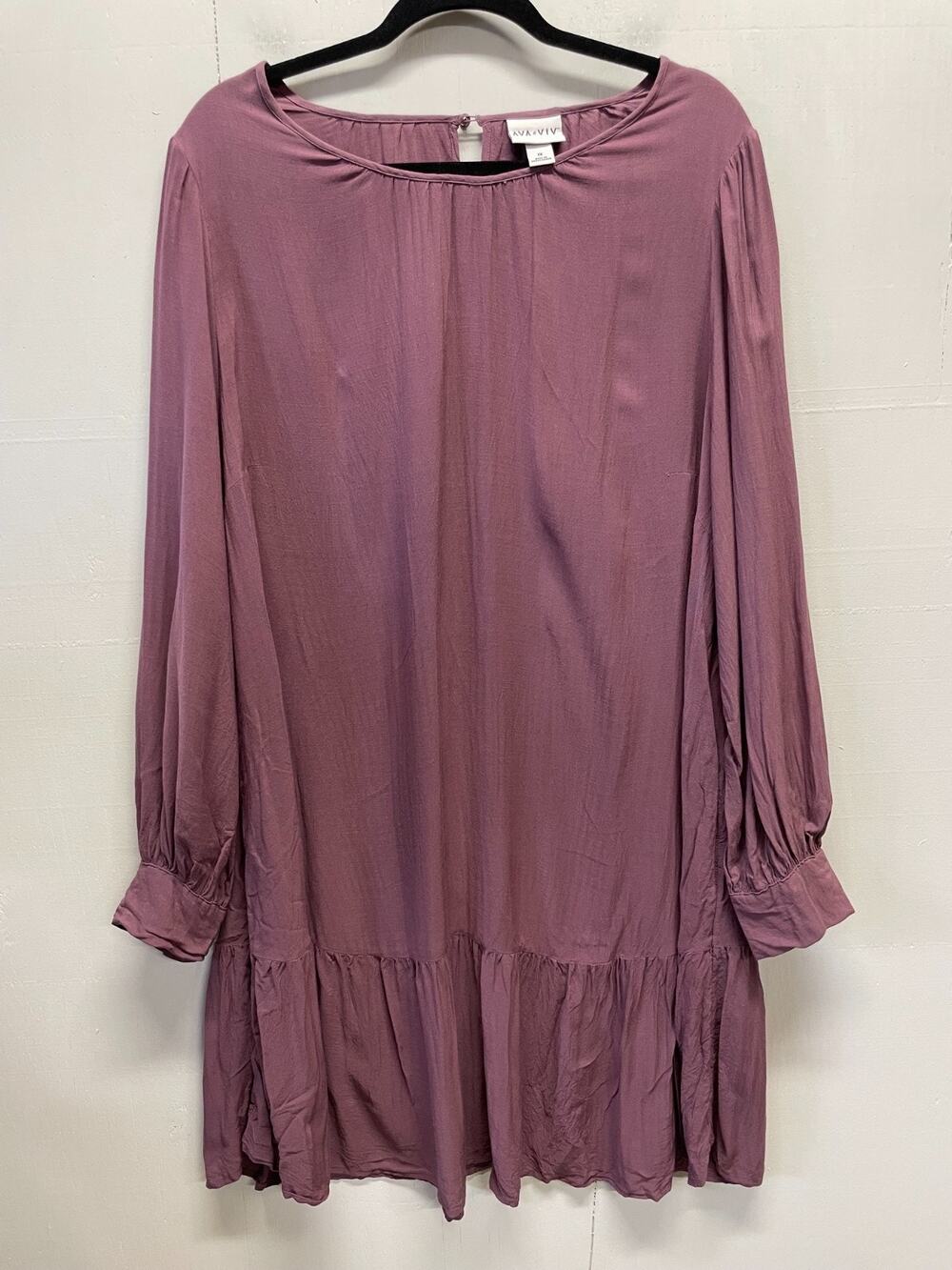 Ava & Viv Women's Long Sleeve Shirt Dress With Ruffled Hem Dusty Mauve Size 1X